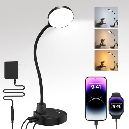 Minimalist 15W LED Desk Lamp with USB Charging Ports – Dimmable for Daily Use