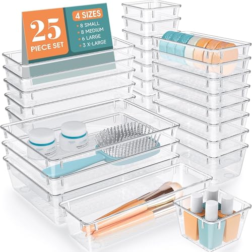 Eco-Friendly WOWBOX 25 PCS Clear Plastic Drawer Organizer Set,