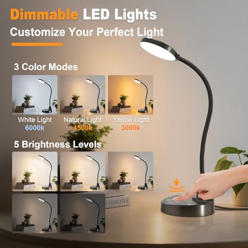 Minimalist 15W LED Desk Lamp with USB Charging Ports – Dimmable for Daily Use